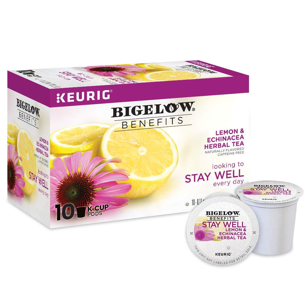 Bigelow Tea Benefits, Stay Well Lemon and Echinacea Herbal Tea Keurig K-Cup Pods, Box of 10, Caffeine Free