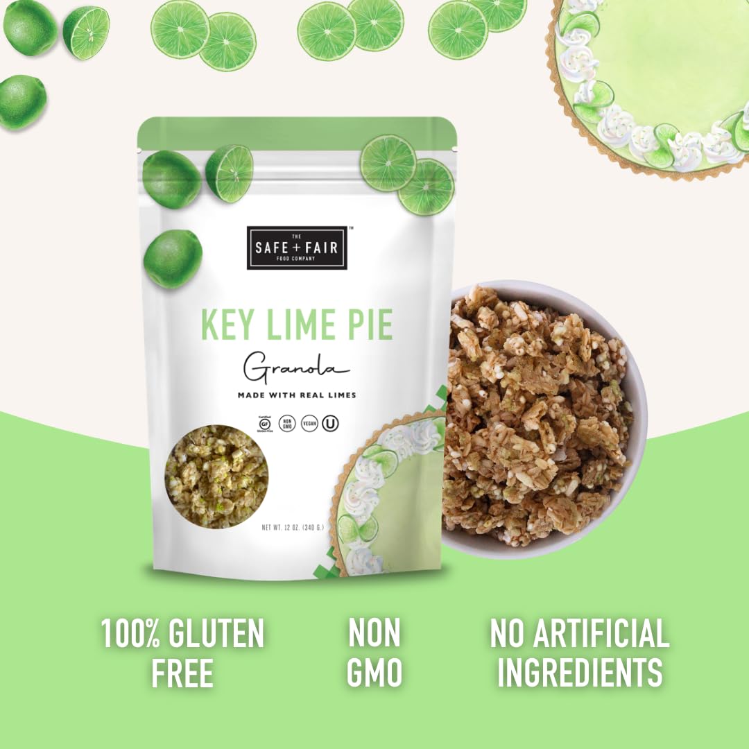 Safe + Fair Key Lime Pie Granola - Gluten-Free, Dairy-Free & Vegan Snack - Allergen-Free, Non-GMO, and No Artificial Ingredients - 12oz