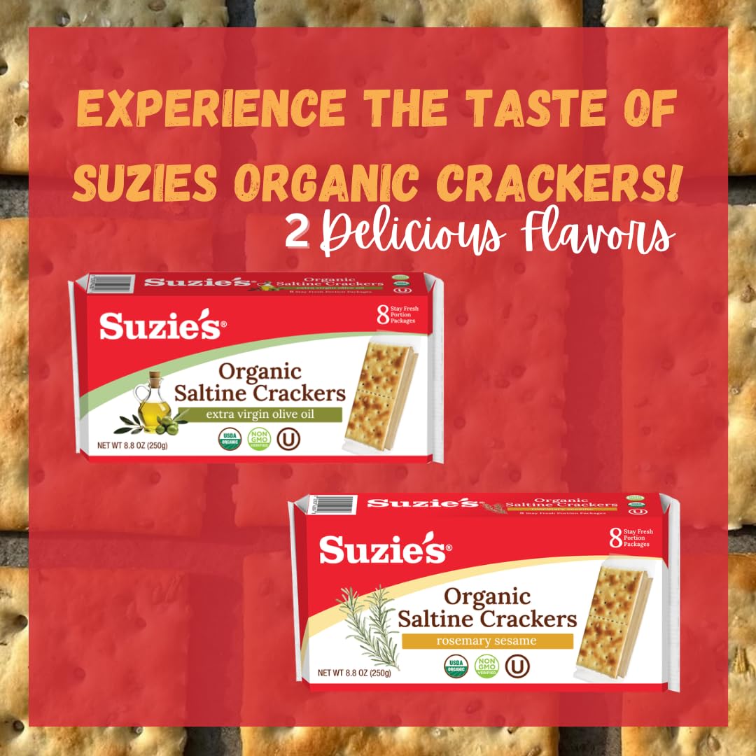 Suzie's, Organic Saltines, Salted Crackers, Salt & Extra Virgin Olive Oil Flavor - 8.8oz Pack