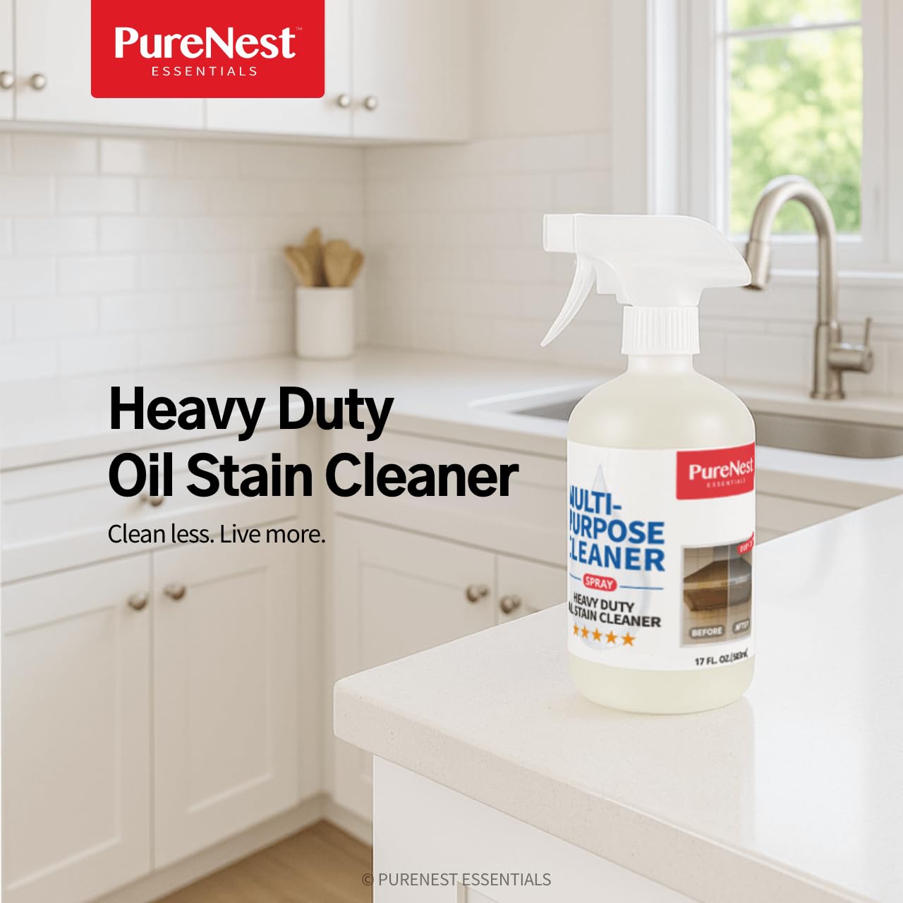 PureNest Heavy Duty Oil Stain Multi-Purpose Cleaner - All-Purpose Kitchen & Bathroom Degreaser, Removes Grease, Grime, and Stains from Tiles