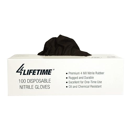 4Lifetime - Small/Medium Size, Industrial Black Nitrile Gloves, Rip & Chemical Resistant, Latex-Free, Powder Free, Disposable Gloves, Fingertip