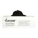 4Lifetime - Small/Medium Size, Industrial Black Nitrile Gloves, Rip & Chemical Resistant, Latex-Free, Powder Free, Disposable Gloves, Fingertip