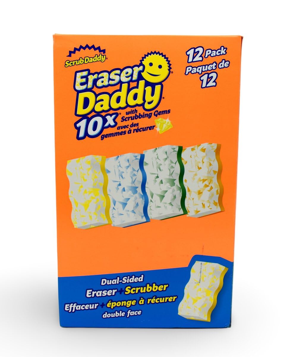 Scrub Daddy - Eraser Daddy with Scrubbing Gems Dual-Sided Scrubber and Eraser, Lasts 10x Longer Than Ordinary Melamine Erasers, Water Activated