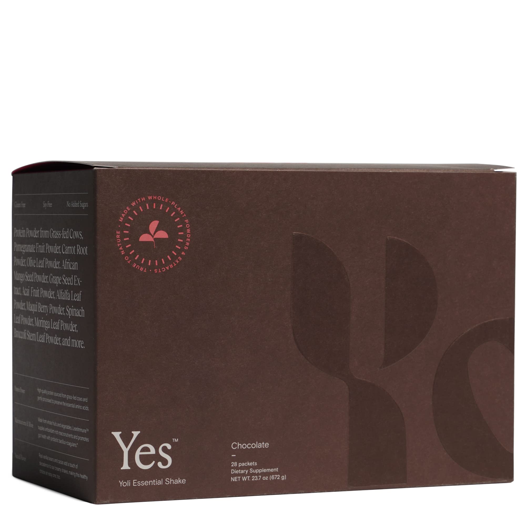 Yoli® Essential Shake YES Whey Protein Powder from Grass-Fed Cows - 28 Packets, Chocolate
