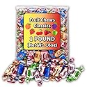 Soft Chewy Fruity Chews Candy - 1 Pound Bulk Bag - Individually Wrapped Assorted Fruit Candy - 6 Flavors: Peach, Strawberry, Cherry, Grape, Green