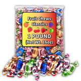 Soft Chewy Fruity Chews Candy - 1 Pound Bulk Bag - Individually Wrapped Assorted Fruit Candy - 6 Flavors: Peach, Strawberry, Cherry, Grape, Green