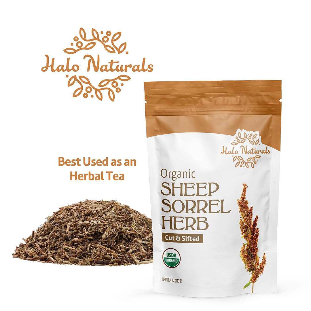 Halo Naturals Organic Sheep Sorrel Herb Cut & Sifted, 4 Ounces (Rumex acetosella) USDA Certified | Resealable Pouch| Packaged in The USA