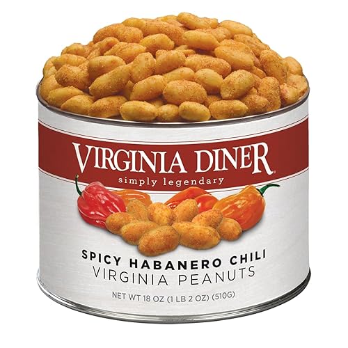 Virginia Diner Natural Virginia Spicy Habanero Chili Peanuts, Gourmet Blister Roasted Nuts in Resealable Gift Tin 18 oz