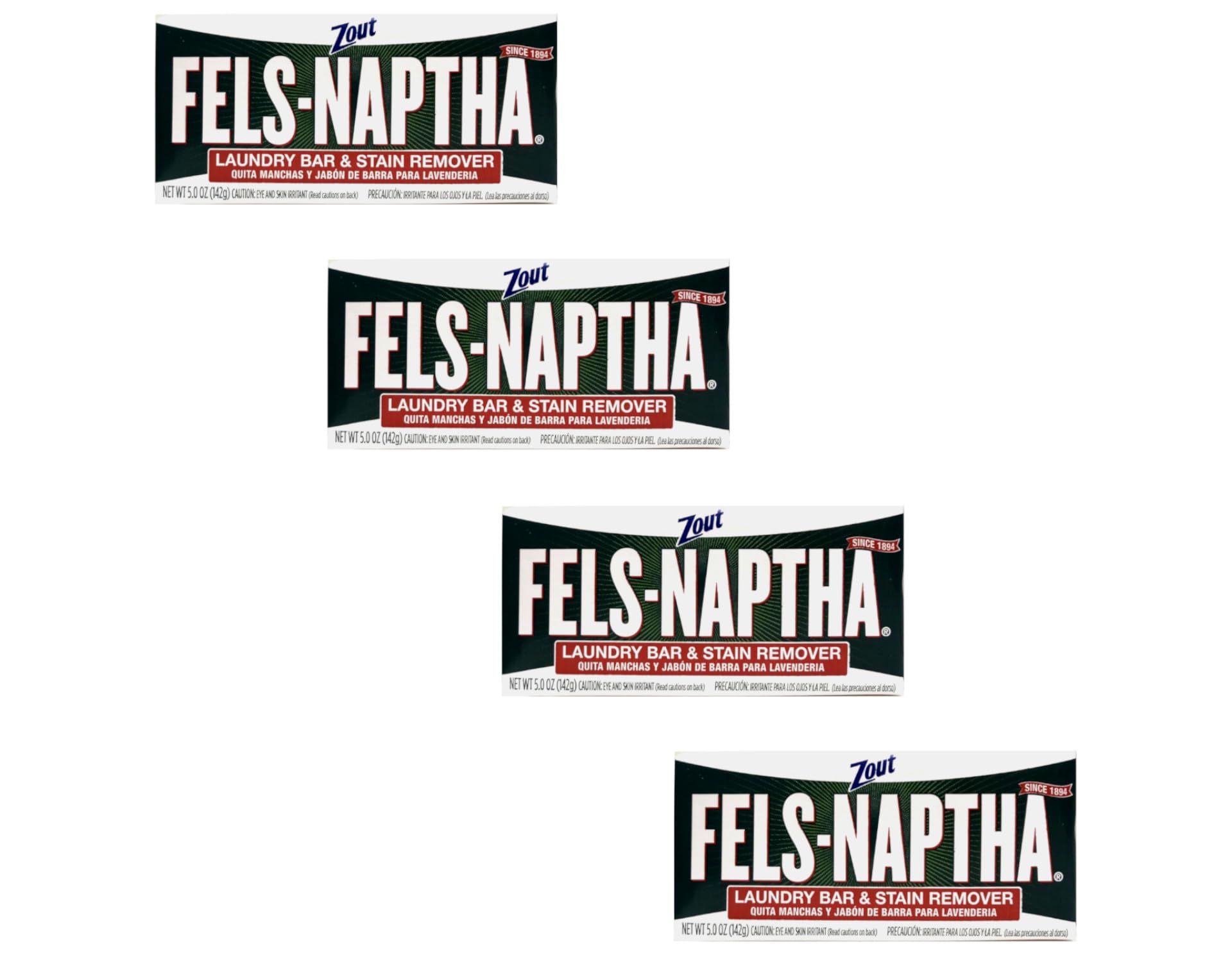 Fels Naptha Laundry Bar and Stain Remover, 5 Ounce Pack of 4