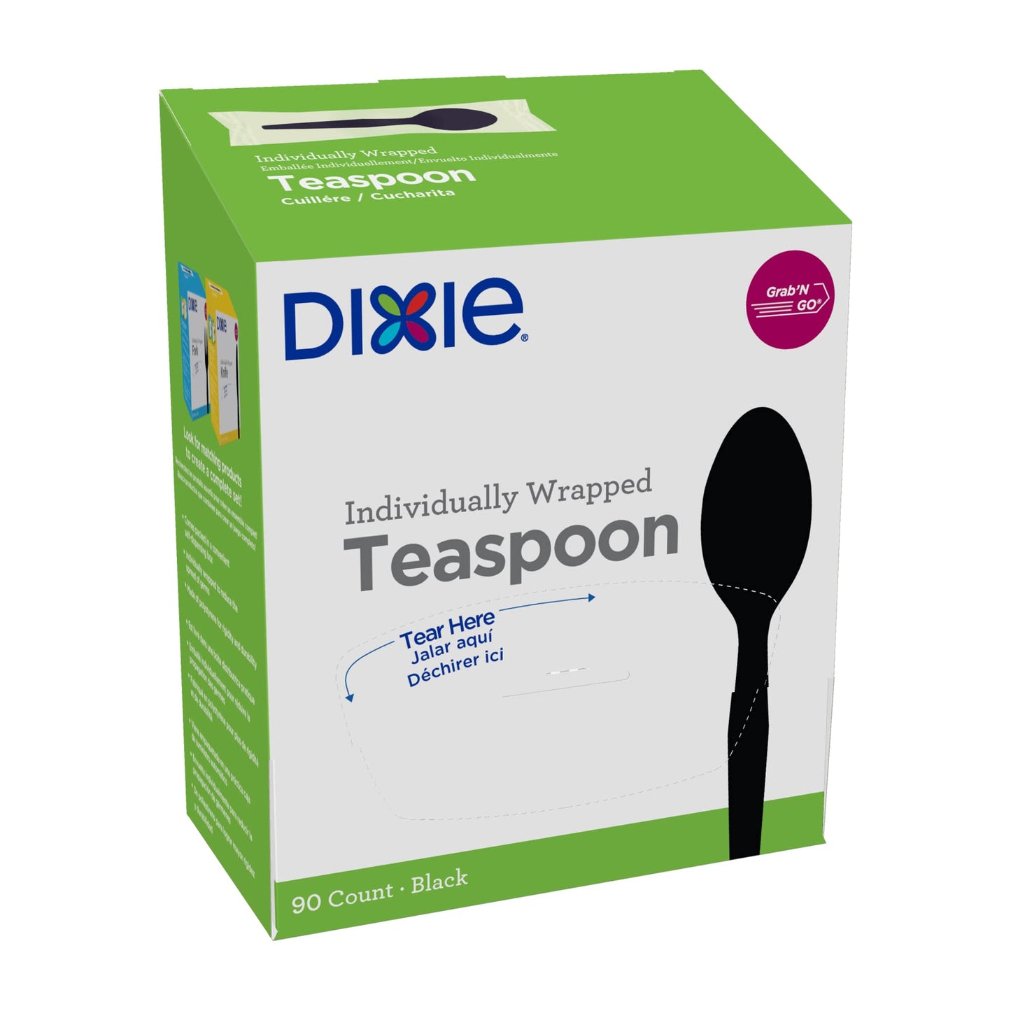 Dixie Individually Wrapped 5.6" Medium-Weight Polystyrene Plastic Teaspoon by GP PRO (Georgia-Pacific), Black, TM5W540, 540 Count (90 Spoons Per Box