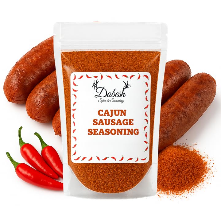 Dobesh Cajun Sausage Seasoning Mix with Cure, Authentic Louisiana Style Spice Blend for Homemade Smoked Sausage and Andouille, Great for Pork, Beef
