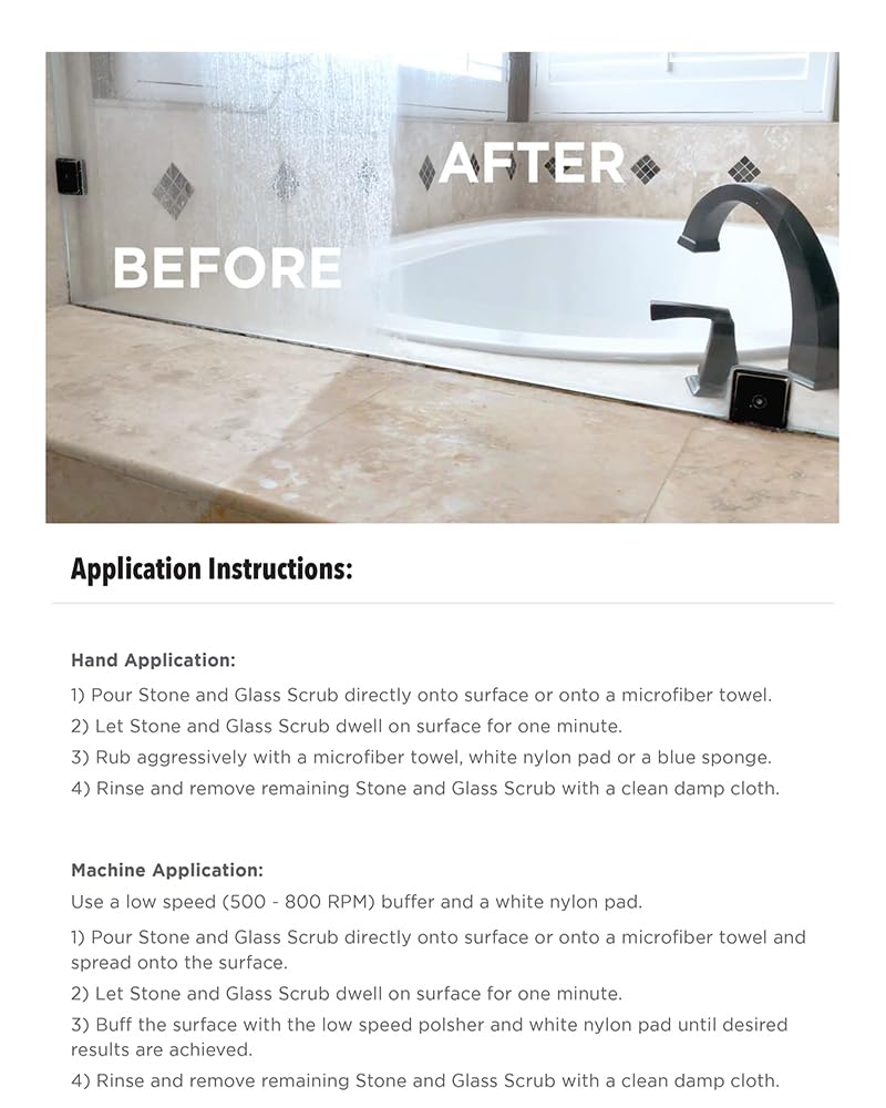 Stone Pro Stone and Glass Scrub - Hard Water Stain Remover - Remove Spots on Glass, Natural Stone, Quartz, & Metal Fixtures (Quart)