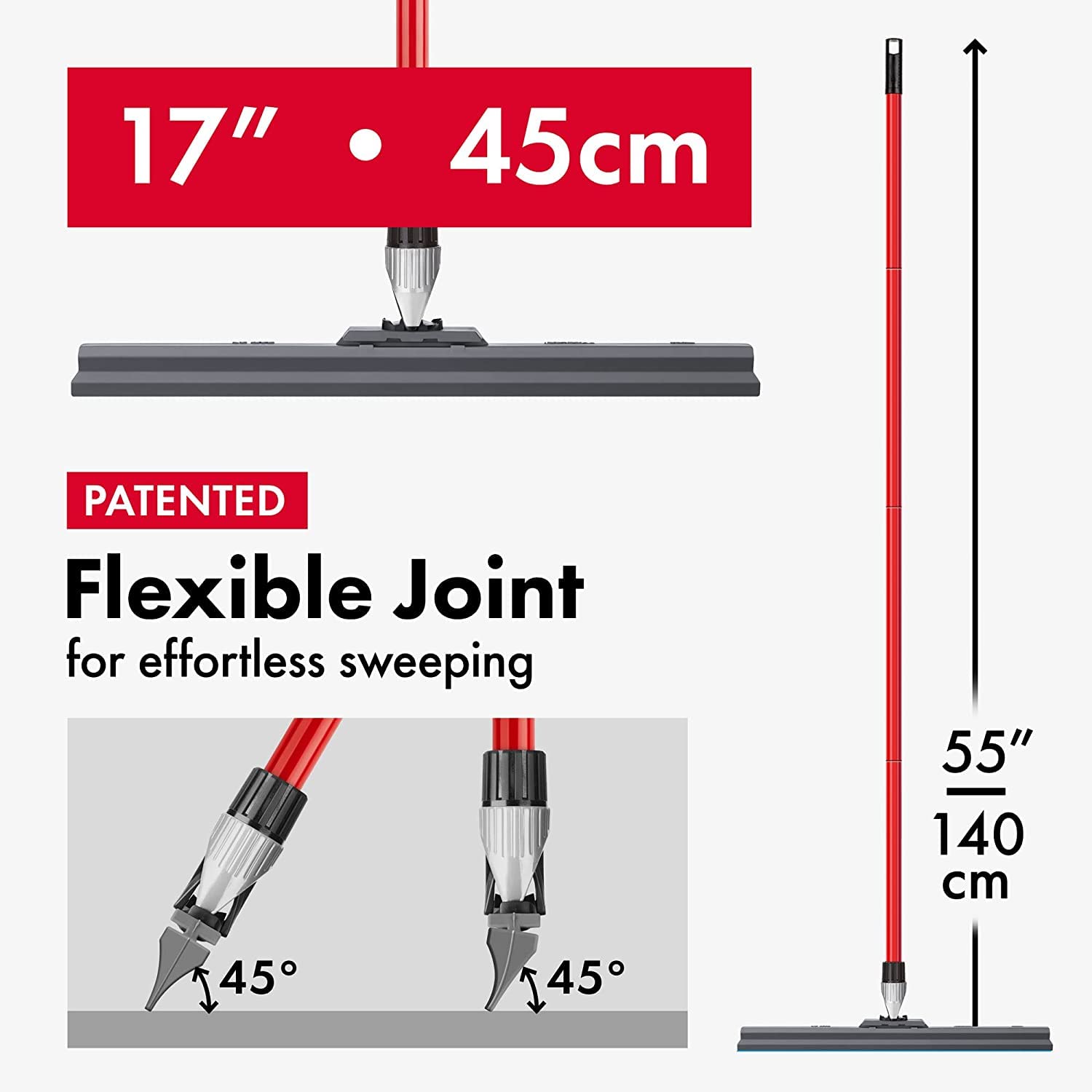 Heavy Duty Floor Squeegee for Concrete and Tile Floor - Silicone Squeegee Broom Floor Scrubber - Large Single Cast Rubber Blade Aluminum Long Handle