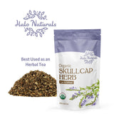 Halo Naturals Organic Skullcap Herb Cut & Sift, 4 Ounces (Scutellaria lateriflora) USDA Certified | Resealable Pouch| Packaged in The USA (Pack of 1)