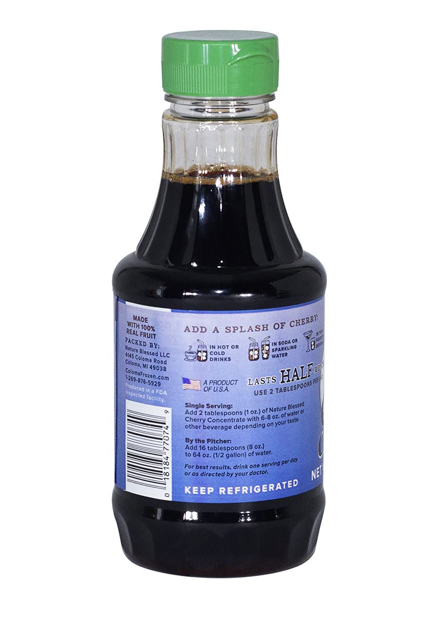 Nature Blessed 100% Pure Tart Cherry Concentrate - 1 Pint (16oz Bottle), Very refreshing drink alone or in Smoothie, All Natural, No added Sugar or
