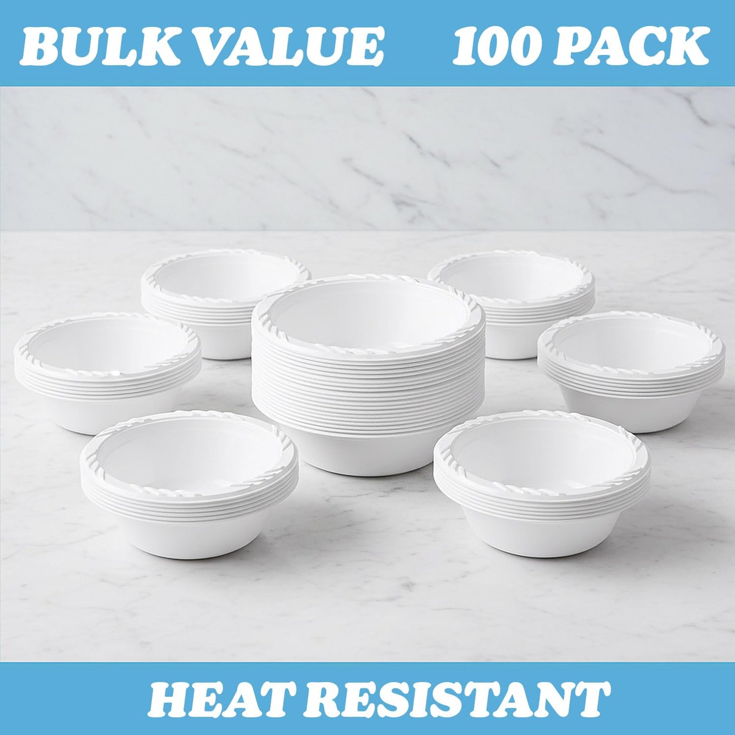 Bluesky Dinner White Lightweight Plastic Soup Bowls-12 oz | Pack of 100 Bowls, 12 oz