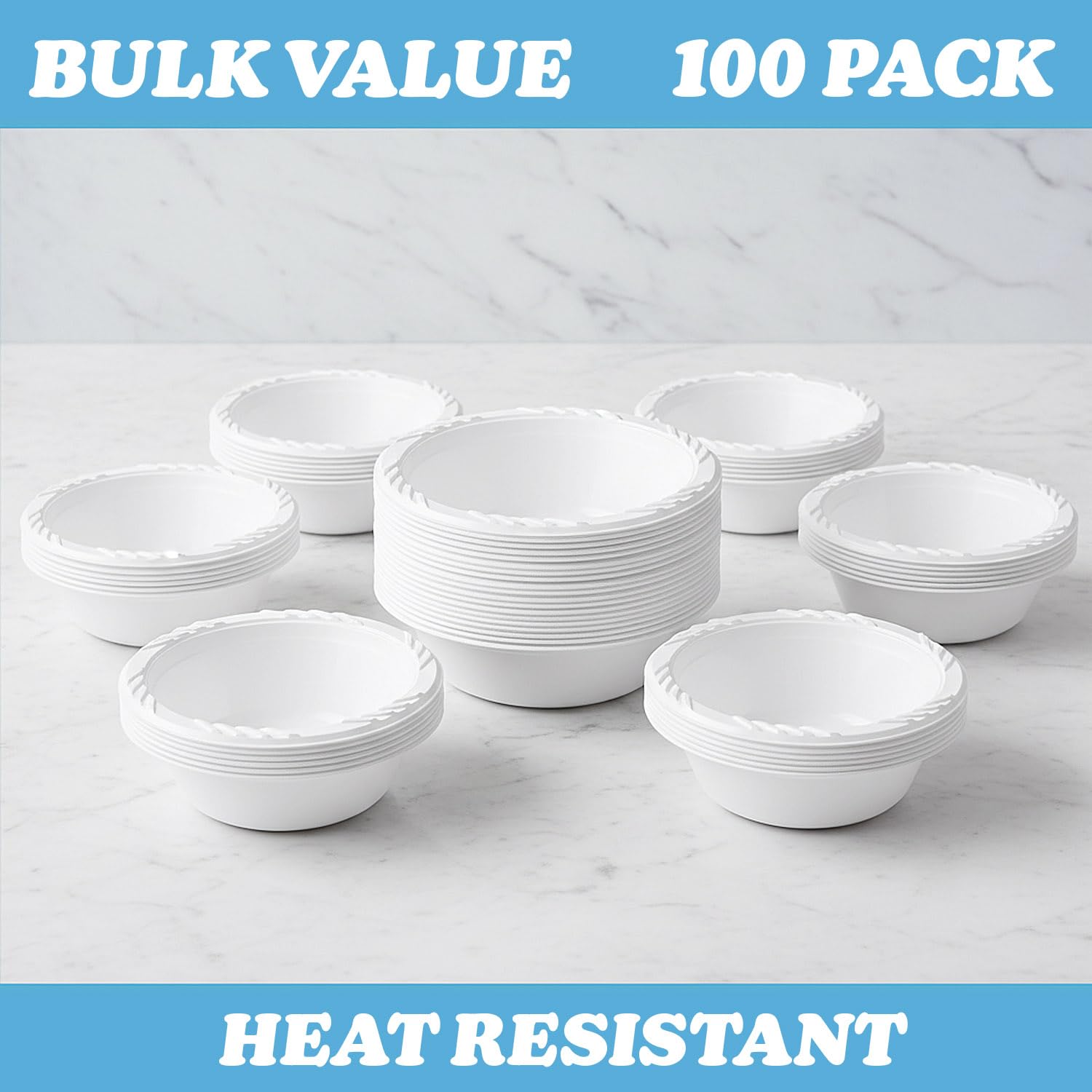 Bluesky Dinner White Lightweight Plastic Soup Bowls-12 oz | Pack of 100 Bowls, 12 oz