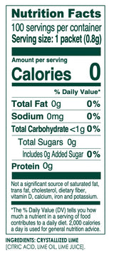 True Lime 100ct (Pack of 1) - Water Enhancer - Bulk Dispenser - 0 Calorie Drink Mix Packets for Water - Sugar Free Lime Flavoring Powder Packets