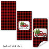 Red Buffalo Plaid Christmas Truck Miniature Chocolate Candy Bar Sticker Wrappers, 45 Wrap Around Labels Sized 1.4" x 2.6" by AmandaCreation, Great