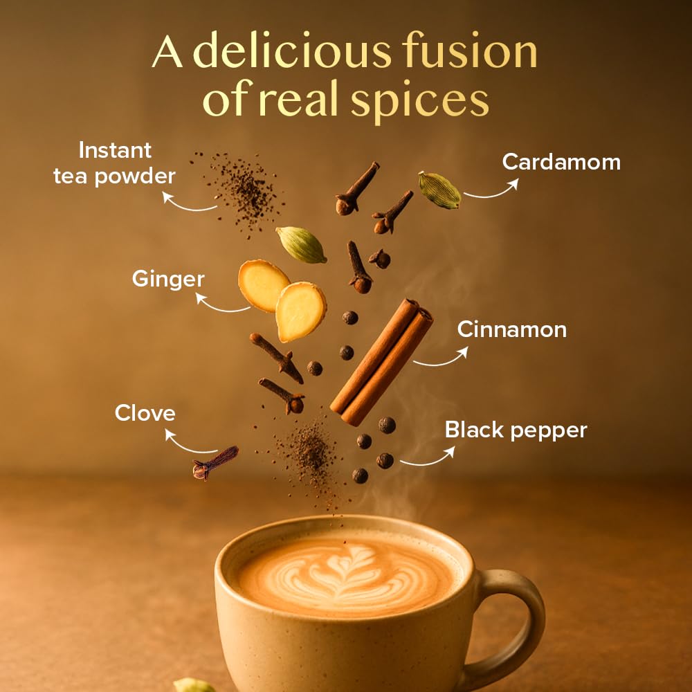 VAHDAM Instant Chai Latte - 10 Sachets (7.7 Oz / 220g) | Authentic Indian Chai with Natural Spices | Just Add Water, No Steeping Required | Creamy
