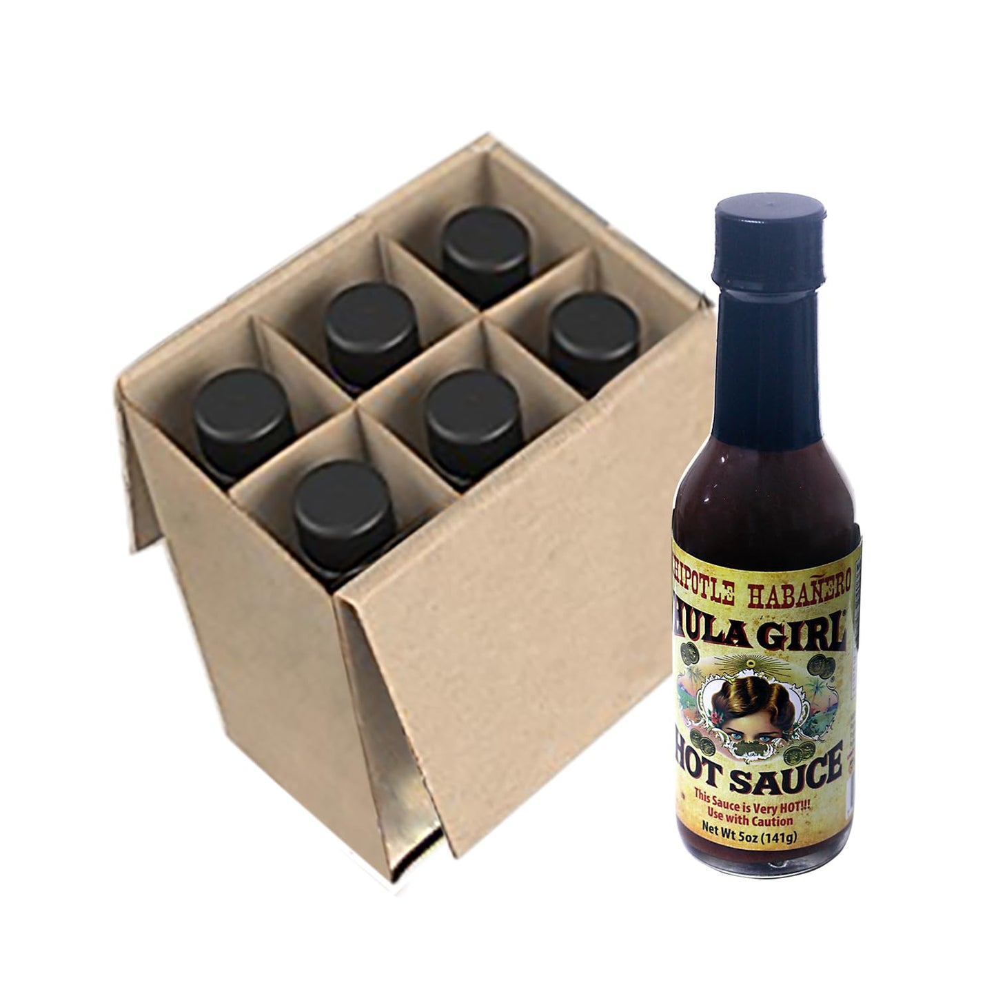 Hula Girl Chipotle Habañero Hot Sauce 5 Oz (0.31 Lb) 141 Grams (Pack of 6)