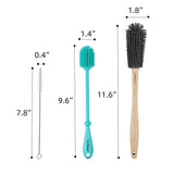 LeMuna Silicone Bottle Brush Set with Wooden Handle - Silicone Brush & Straw Cleaner for Hydro Flask, Sports Bottle, Glassware