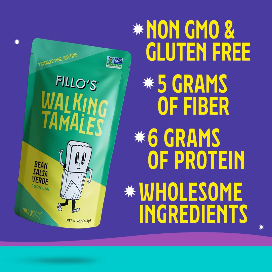Fillo's Walking Tamales, Salsa Verde, Pk of 7, Ready-to-Eat, Delicious, Gluten-Free, Preservative-Free, No Added Sugar, Vegan Tamales, Microwavable
