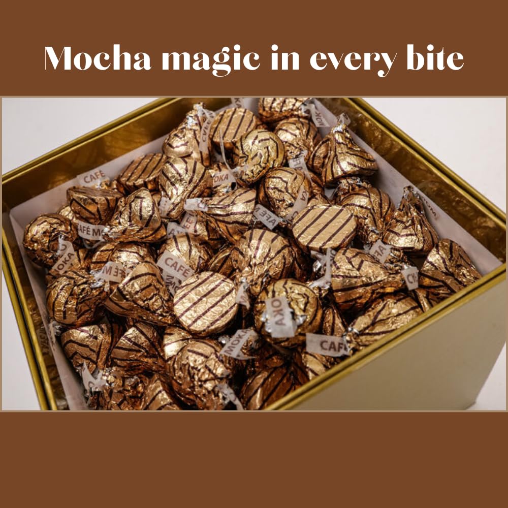 Candykrave Hershey'ss Cafe Moka Kisses Milk Chocolate candy - (1 LB 90 pcs) - Bulk chocolate Silver Foil Candy variety pack - Delicious Treats