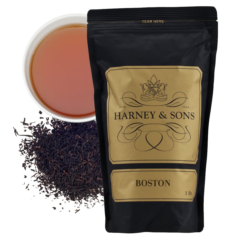 Harney & Sons Boston Blend Loose Leaf Black Tea - Cranberry Vanilla Almond Flavored Tea, Caffeinated, 16 oz Bag