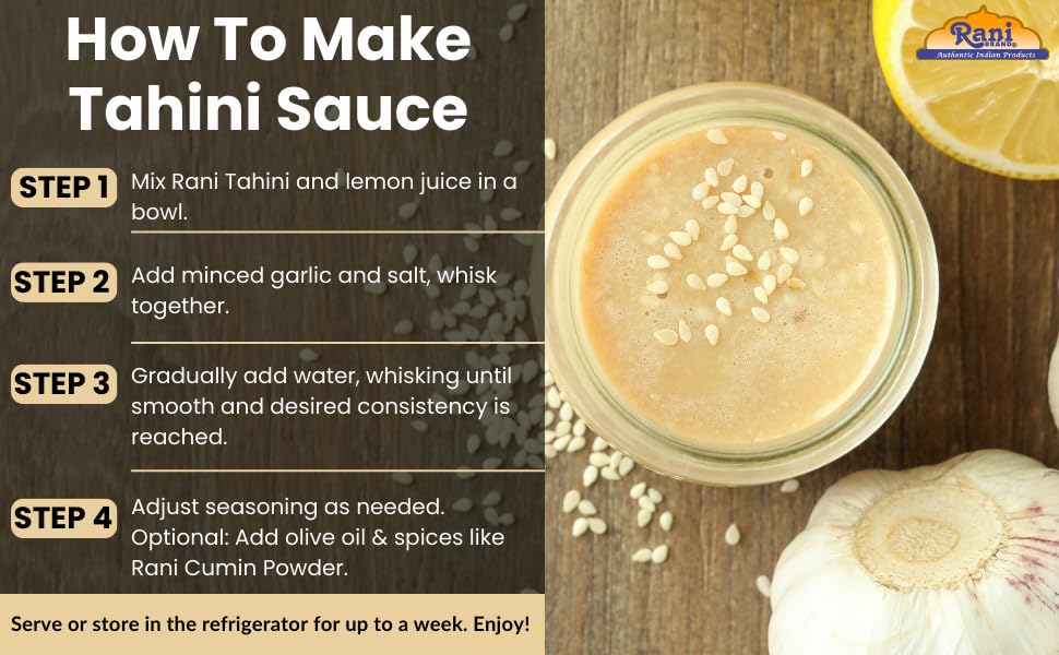 Rani Sesame Tahini 16oz (454g) ~ Glass Jar, No added sugar, Vegan ~ Gluten Free | NON-GMO | No Colors | USA Made
