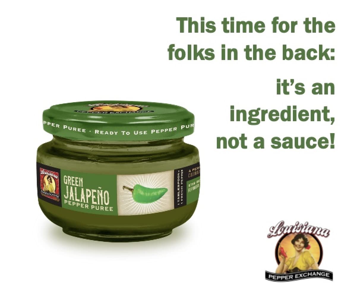 Louisiana Pepper Exchange Green Jalapeno Pepper Puree Sauce Salsa, Hot Spicy Flavor Seasoning, Plant-Based, Gluten-Free, Replaces Diced Jalapenos, 4