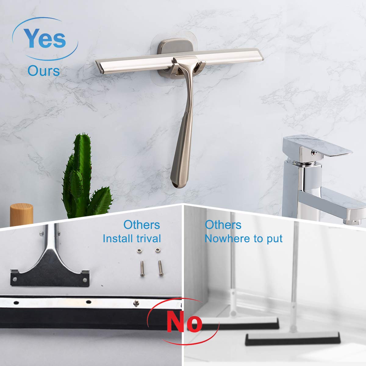 xinTTree Shower Squeegee Squeegee for Shower Glass Door Bathroom Windows Kitchen Mirror and car Glass Most Practical 10 inch Durable Handle Silver