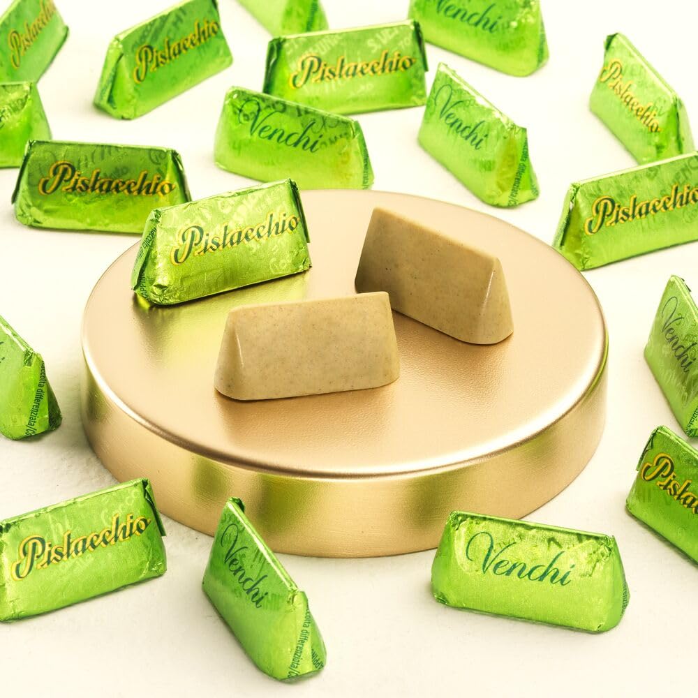 Venchi Gianduiotto Pistachio White Chocolate 29 Piece Elegant Gift Box - Creamy and Rich Pistachio Paste Filling & Slightly Salted White Chocolate -