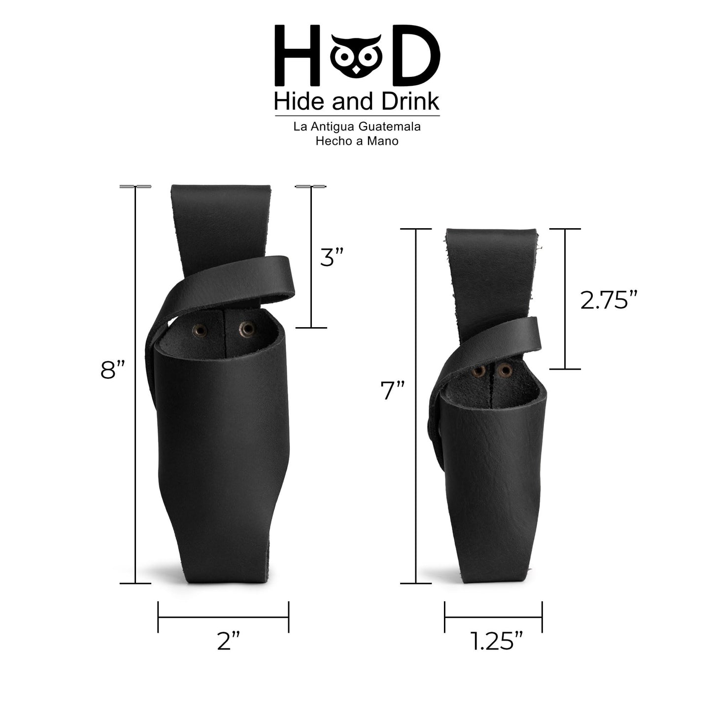 Hide & Drink, Set of 2 Hot Sauce Holsters 5oz & 2oz Bottle Belt Sheath, Compatible with Tobasco Cholulah Sriracha Hot Sauce, Bottle Holder, Full Grain