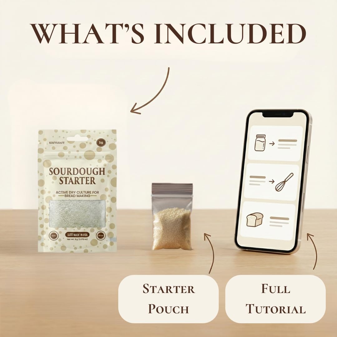 Sourdough Starter Culture - Dehydrated Wild Dry Yeast for Baking Homemade Artisan Bread - Organic, Non-GMO, Fresh, Long-Lasting & Beginner-Friendly (5