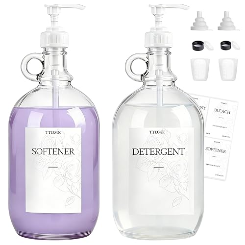 2 Pcs Glass Liquid Laundry Detergent Dispenser, Half Gallon Laundry Soap Dispenser for Laundry Room (64 oz. Each), Laundry Detergent Bottles with Pump