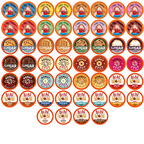 Coffee Pod Variety Packs Flavored Sampler, Assorted, Compatible with 2.0 K-Cup Brewers, Variety Pack, 52 Count (Pack of 1)