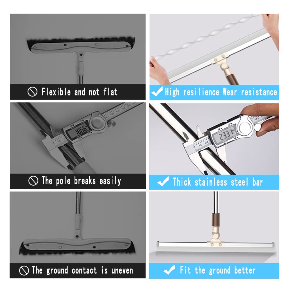 Floor Squeegee 65" Long Handles Adjustable Telescopic Pole Heavy Duty Broom 20" Apply to Shower Bathroom Kitchen Home Garage Tile Pet Hair Fur Floor