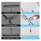 Floor Squeegee 65" Long Handles Adjustable Telescopic Pole Heavy Duty Broom 20" Apply to Shower Bathroom Kitchen Home Garage Tile Pet Hair Fur Floor
