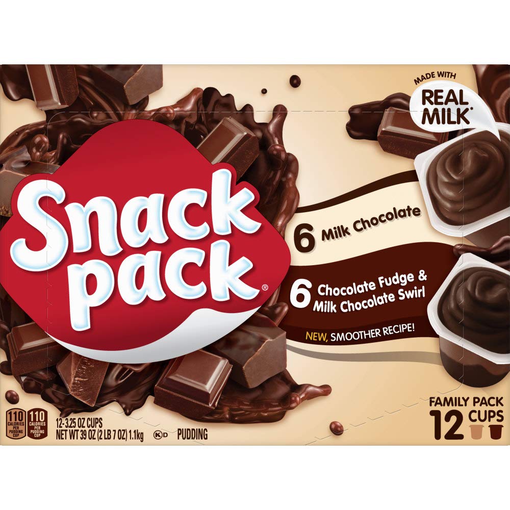 Snack Pack Chocolate Fudge & Milk Chocolate Swirl Pudding Cups, 3.25 Oz., 12 Count (Pack of 2)