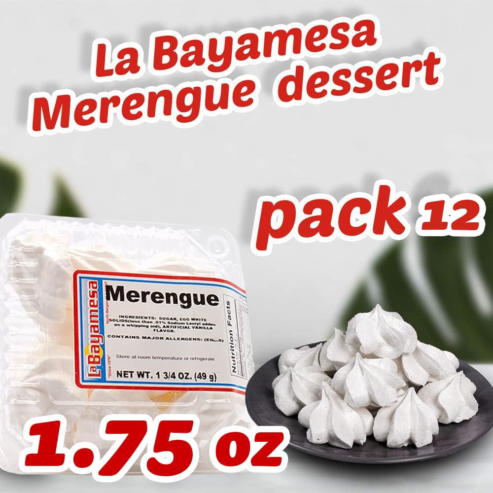La Bayamesa Meringue cookies vanilla flavor, snack candy 1.72 oz (49g) (Pack of 12)