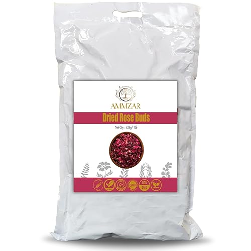 Ammzar Sun-Dried Rose Petals & Dried Rose Buds Whole In Pouch - Fragrant & Rich in Color, Ideal for Culinary & Aromatic Uses Food Grade Edible Flowers