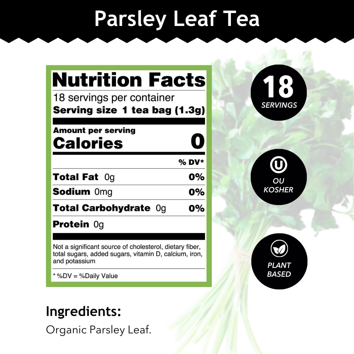 Buddha Teas - Organic Parsley Leaf Tea - Herbal Tea - For Health & Wellbeing - With Antioxidants & Minerals - Clean Ingredients - Caffeine Free - OU