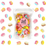 Susa Candy Swedish Mini Mix - 1/2 lb Vegan & Gelatin Free Sweet & Sour Gummies | Assorted Skulls & Ovals | Banana-Toffee, Raspberry-Blueberry, Cola