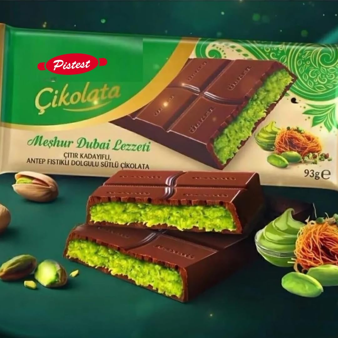 Dubai Chocolate Bar - (Pack of 2) Milk Chocolate With Pistachio - 93g /3.2 oz