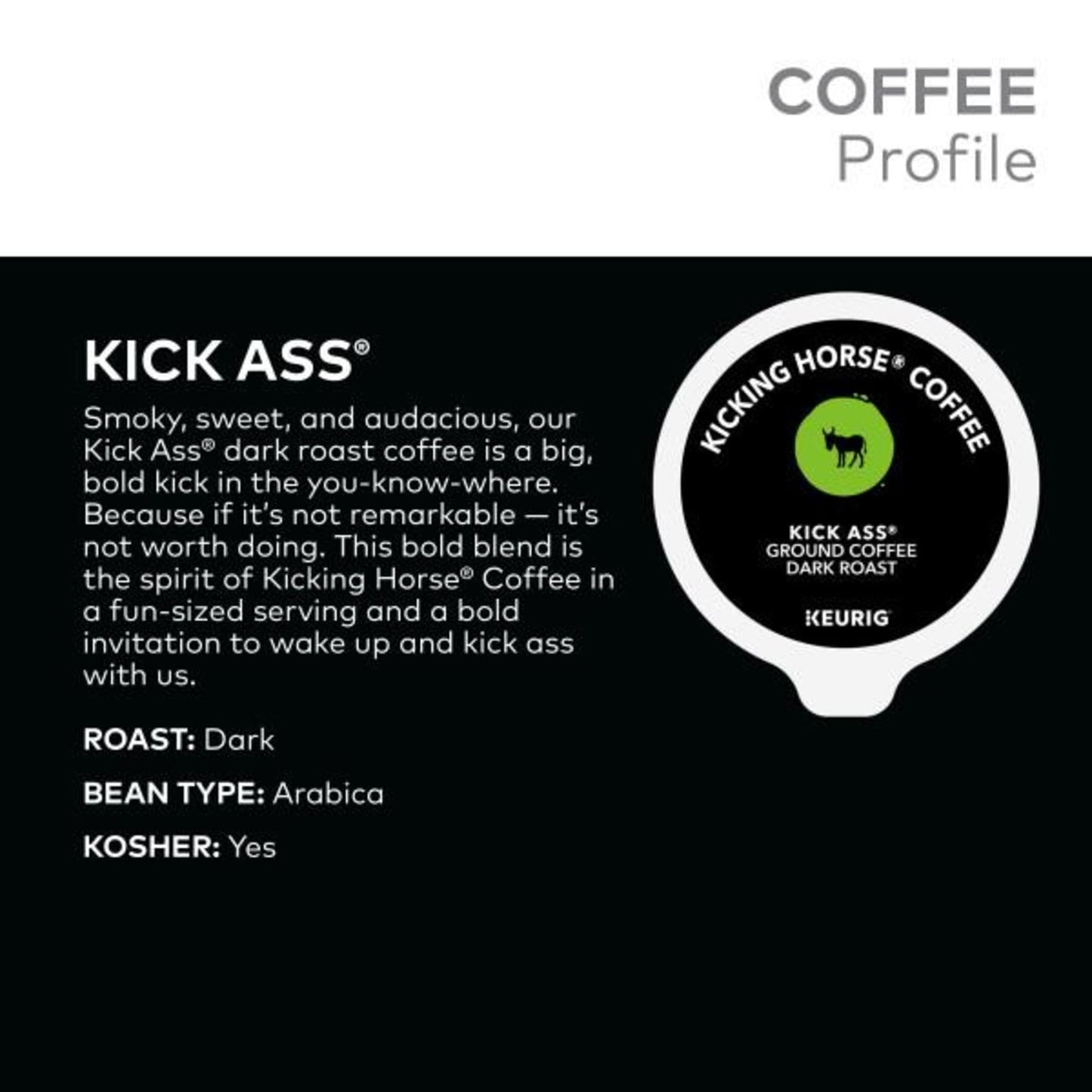 Kicking Horse Coffee, Kick Ass, Single Serve Keurig K-Cup Pods, Dark Roast Coffee, 10-Count Box