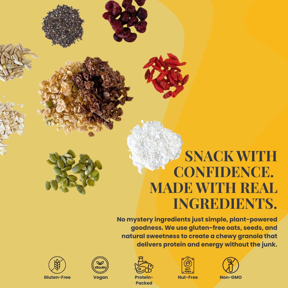 Organic Soft & Chewy Granola, Vegan, Gluten-Free, Non-GMO & Nut-Free Snack with Oats, Coconut, Seeds & Cocoa, Sunshine Mix, 2-Pack (11oz Bags)