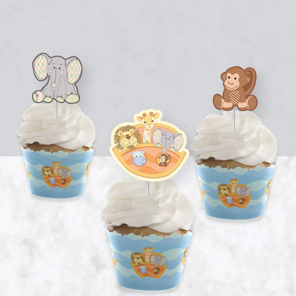 Big Dot of Happiness Noah’s Ark - Cupcake Decoration - Baby Shower Cupcake Wrappers and Treat Picks Kit - Set of 24
