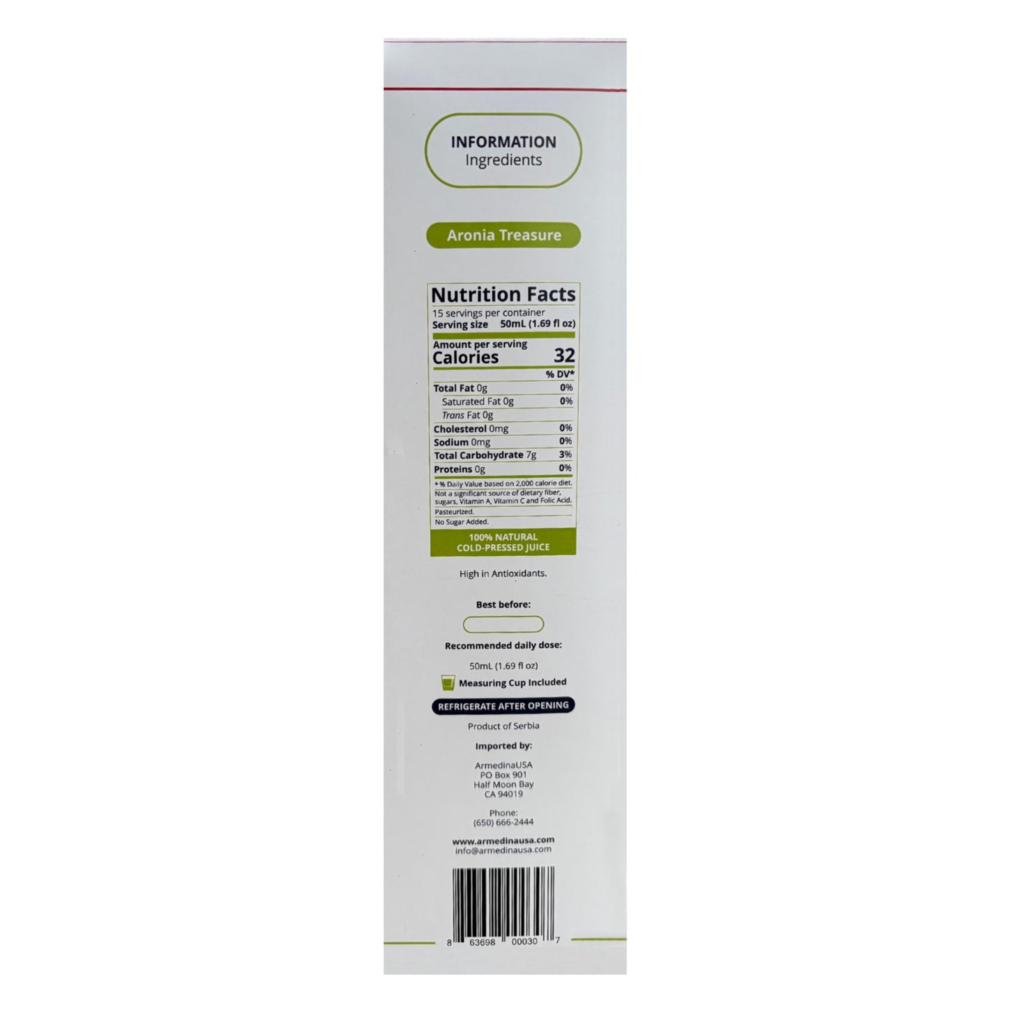 [Aronia Treasure] 100% Aronia Berry Juice: Rich in Antioxidants, Gluten-Free, Vegan, Not From Concentrate, made from Premium Aronia Berries