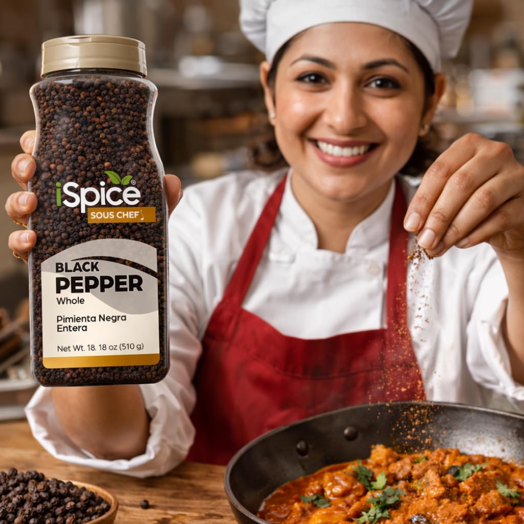 iSpice | Black Pepper Whole | 18 oz | Bulk Size | Gourmet Spice | Kosher